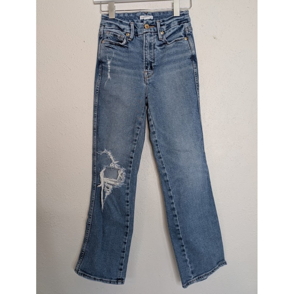 Good American Curve Straight Jeans‎ Size 0 Distressed High Rise Distressed